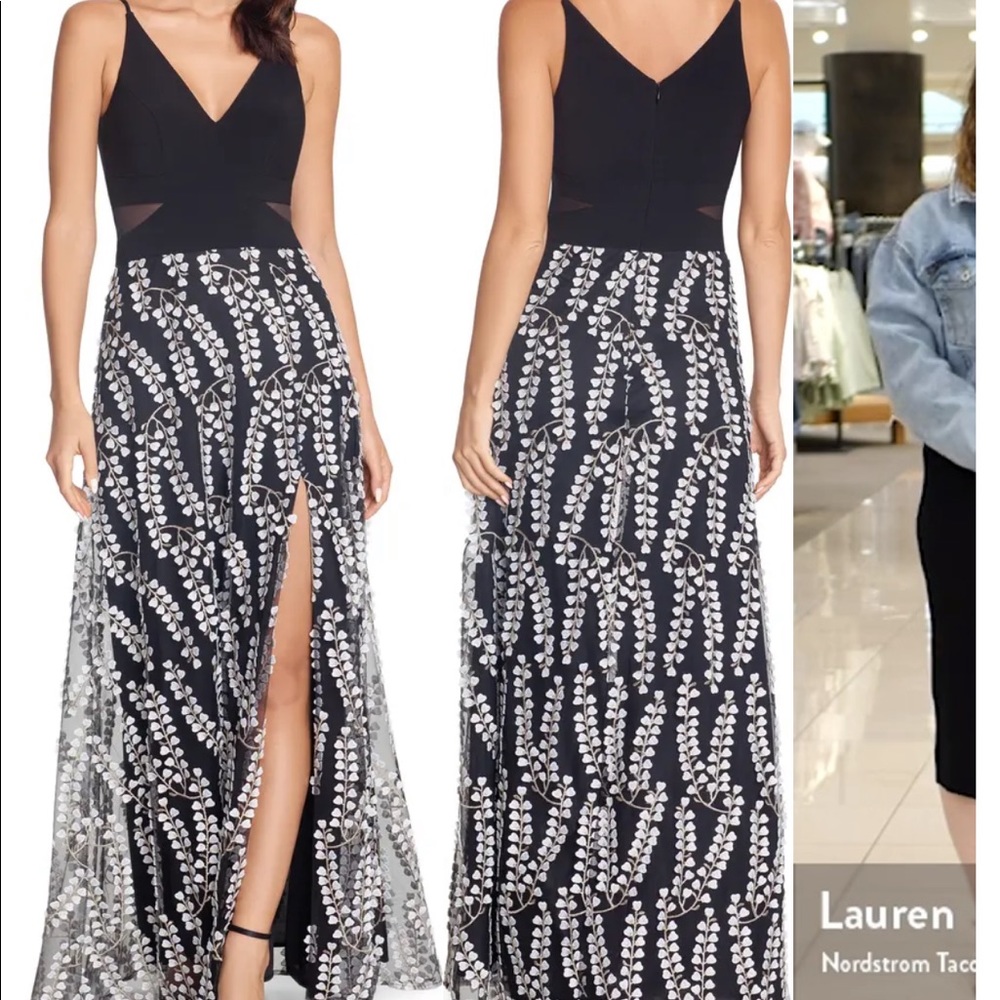 XSCAPE Mesh Inset Floral Embroidered Gown size 16